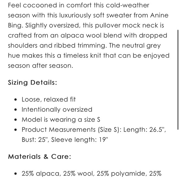 Mint Condition Anine Bing Sydney Turtleneck, Black Large $420 - Picture 8 of 8